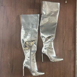 Aldo Metallic Silver Over-the-Knee Stiletto Boots